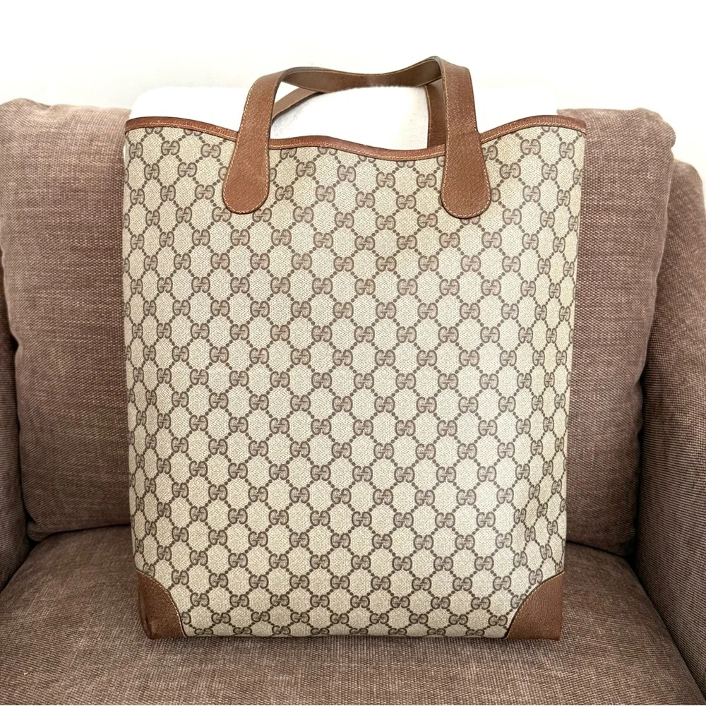 Authentic Gucci brown monogram coated canvas large tote bag leather trims - Picture 10 of 16